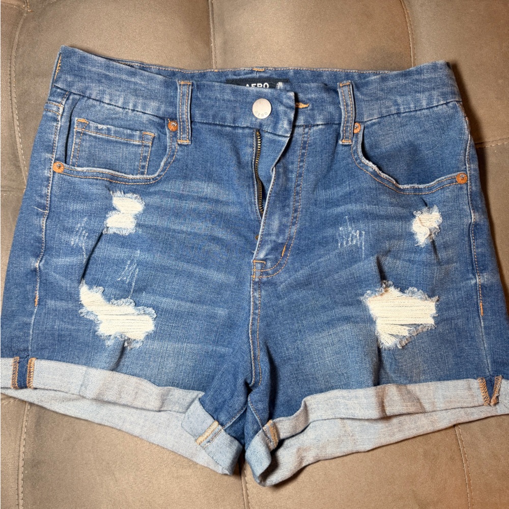 Aeropostale Distressed Blue Denim Shorts
